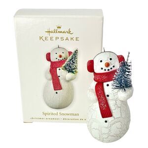 Hallmark Keepsake Spirited Snowman Christmas Tree Ornament 2010 Crackled Finish